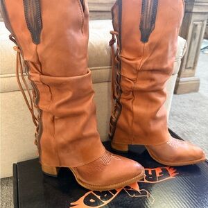 New Freebird Jules Cognac Size 9 Leather Overlay Lace Up Western Boot